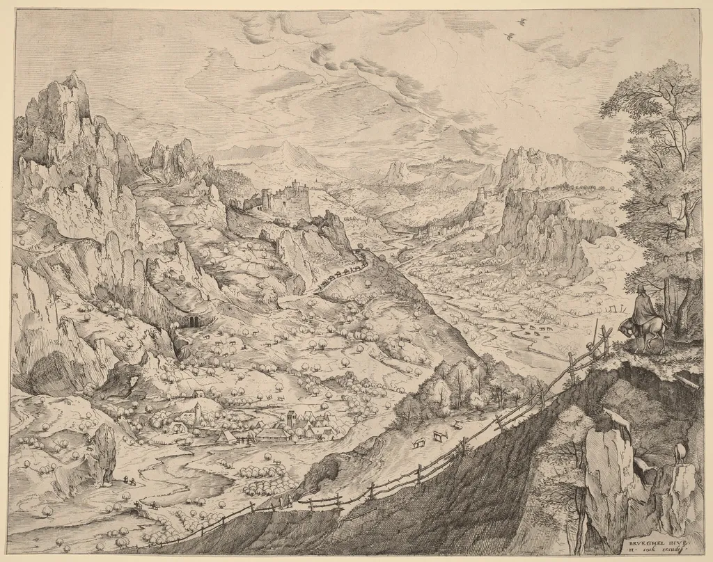Large Alpine Landscape, by Johannes van Doetechum the Elder, ink, 1556