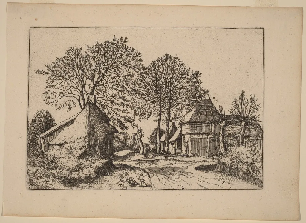 Road with Barn and Cottages, by Johannes van Doetechum the Elder, ink