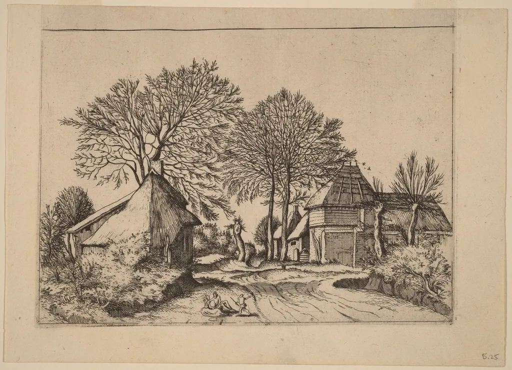 Road with Barn and Cottages, by Johannes van Doetechum the Elder, ink, 1560