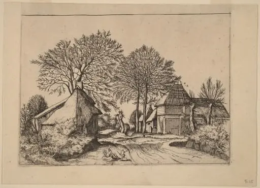 Road with Barn and Cottages, by Johannes van Doetechum the Elder