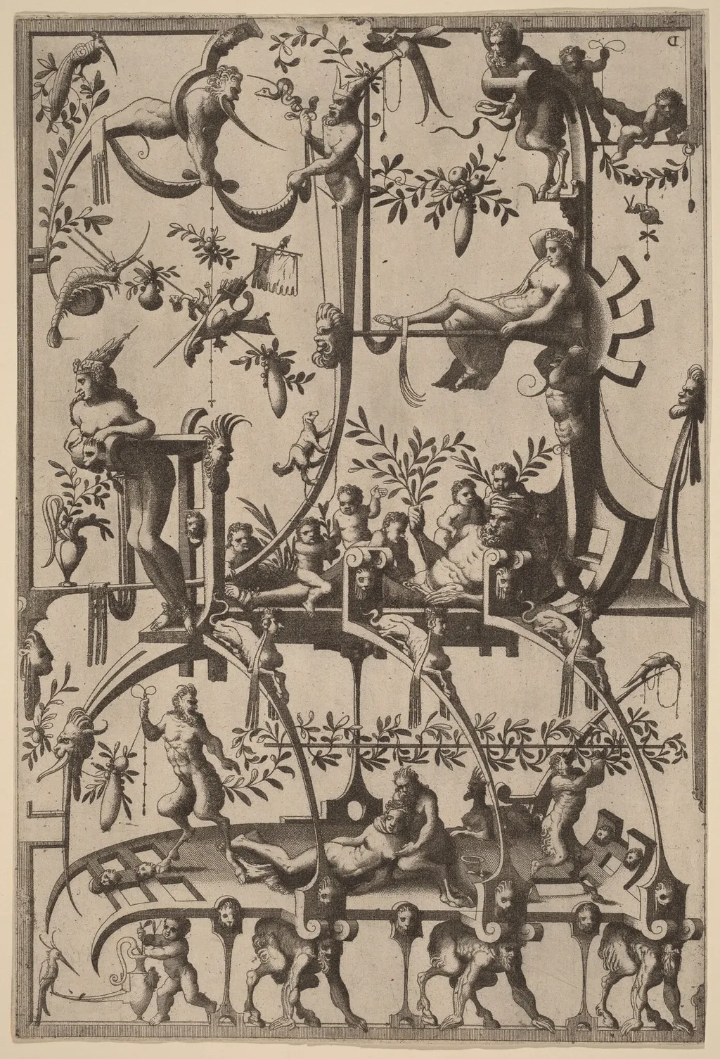 Surface Decoration, Grotesque with Strapwork, by Johannes van Doetechum the Elder, ink, 1556