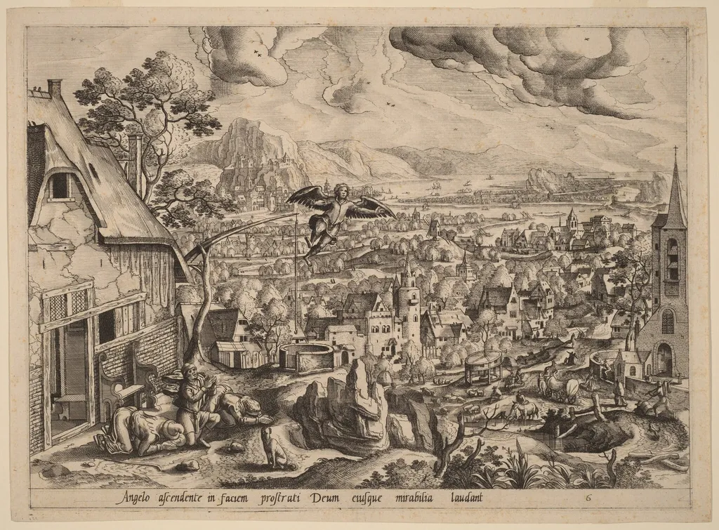 The Departure of the Angel, by Johannes van Doetechum the Elder, ink, 1565