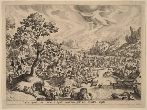 Tobias Catching the Fish in the River Tigris, by Johannes van Doetechum the Elder