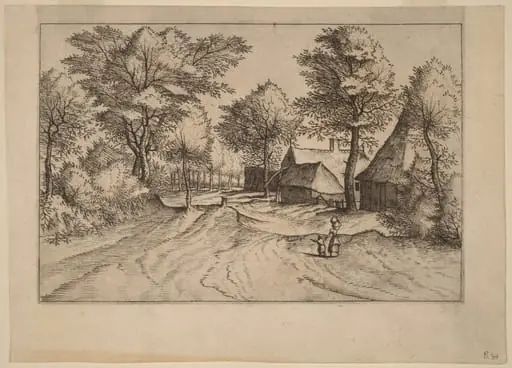 Village Road with Farm and Sheds, by Johannes van Doetechum the Elder