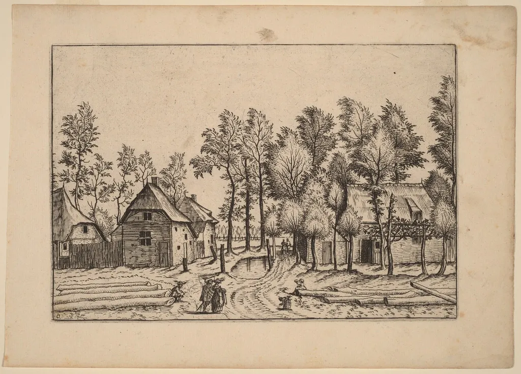 Village Street, by Johannes van Doetechum the Elder, ink