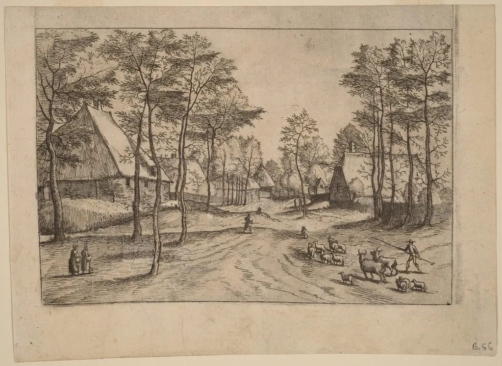 Village Street, by Johannes van Doetechum the Elder, ink, 1560