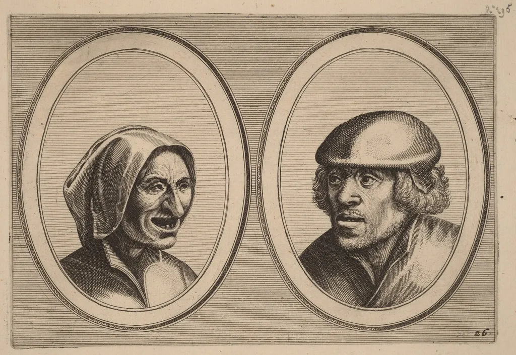 "Vrouw Verneem-al" and "Hans de Pluym-strijcker", by Johannes van Doetechum the Elder, ink, 1564