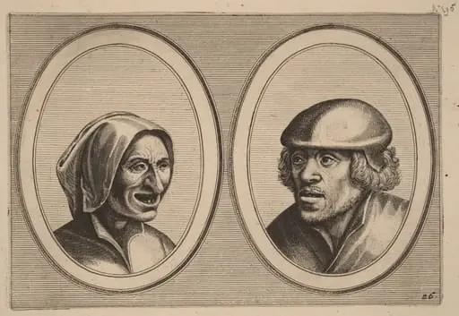 "Vrouw Verneem-al" and "Hans de Pluym-strijcker", by Johannes van Doetechum the Elder