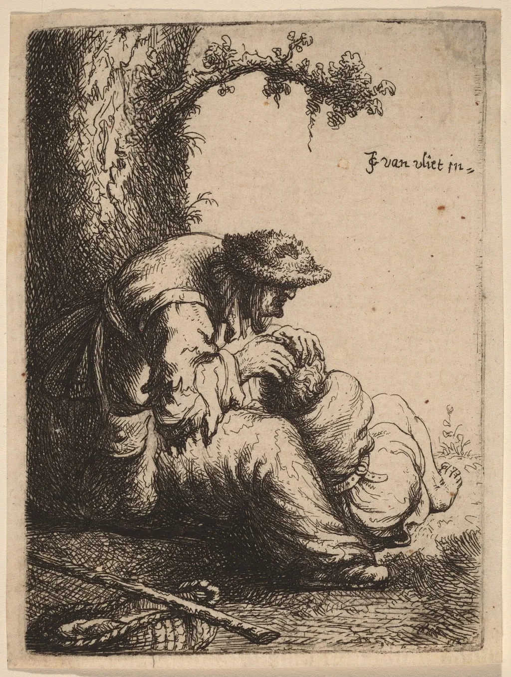 Beggar Woman Fleaing a Boy, by Johannes van Vliet, ink, 1632