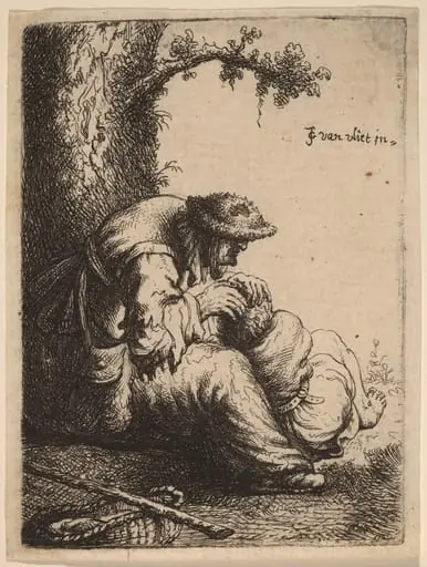 Beggar Woman Fleaing a Boy, by Johannes van Vliet