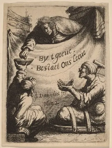 Title Page: Two Cripples Receiving Alms, by Johannes van Vliet