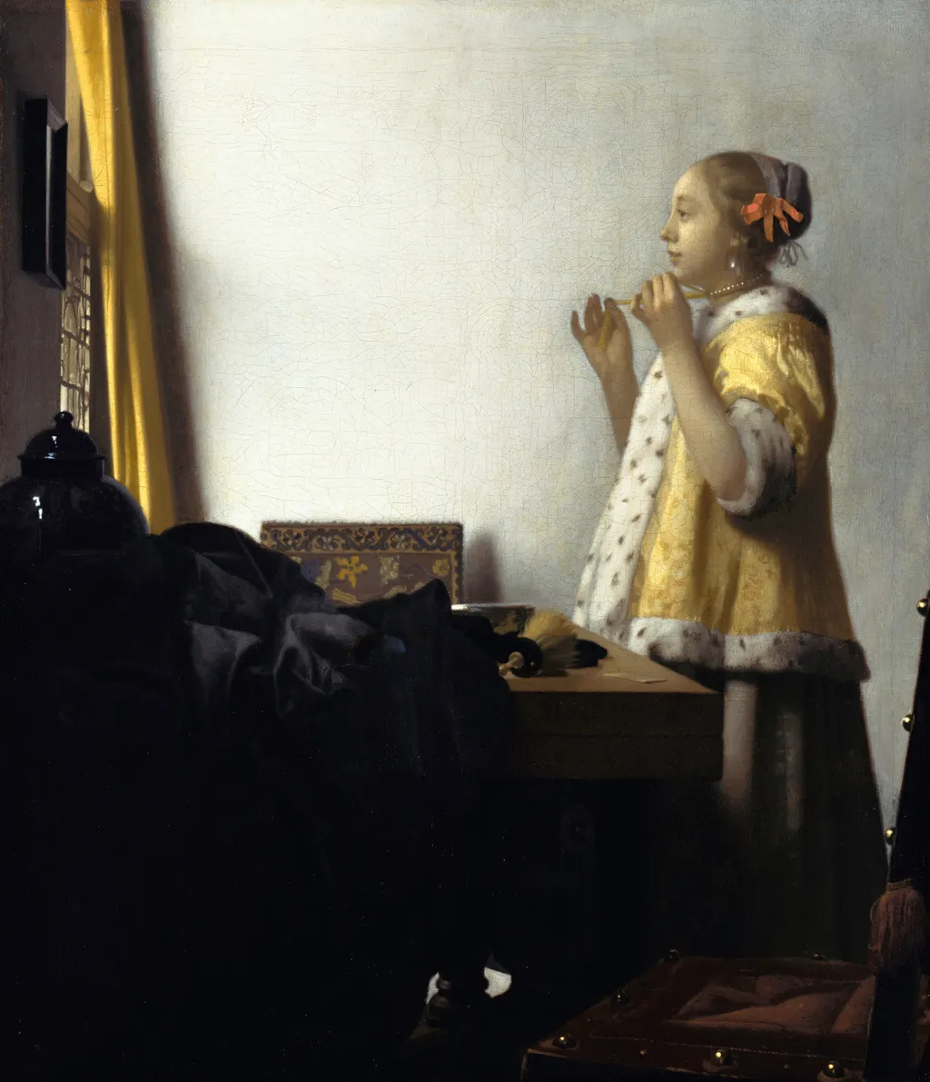 Woman with a Pearl Necklace, by Johannes Vermeer, oil, 1660