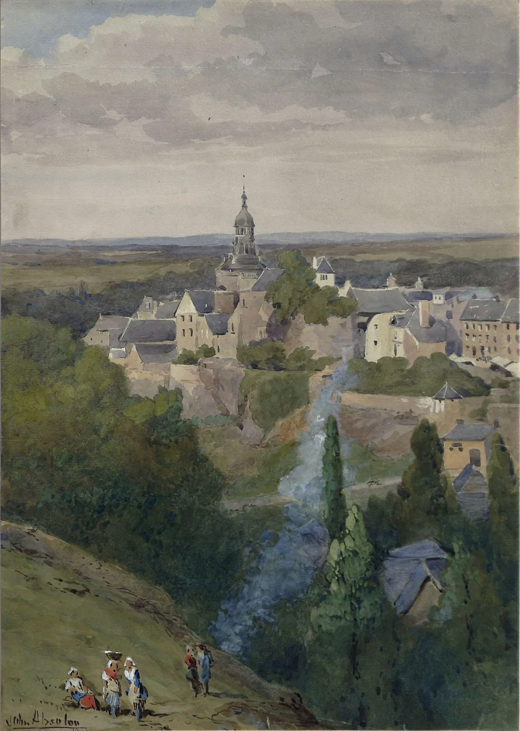 Moncontour, Brittany, by John Absolon, watercolor, 1830
