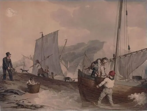 Fishing Boats Unloading, by John Augustus Atkinson