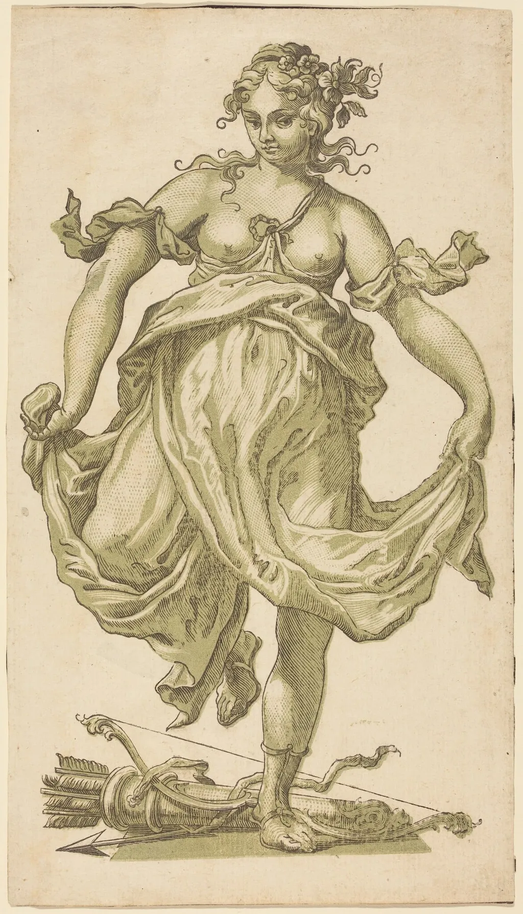 Dancing Nymph with Bow and Arrows, by John Baptist Jackson, ink, 1753