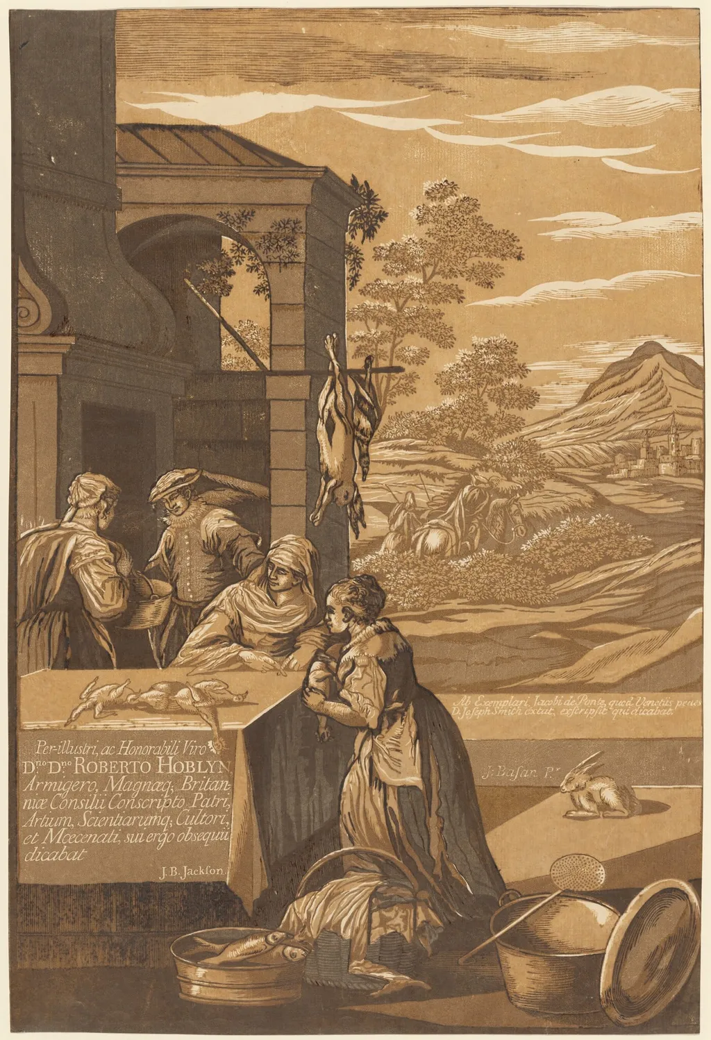 Dives and Lazarus (Left Panel), by John Baptist Jackson, ink, 1743