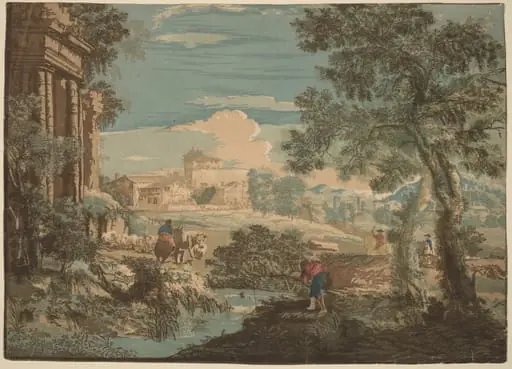 Heroic Landscape with Fisherman, Cows, and Horsemen, by John Baptist Jackson