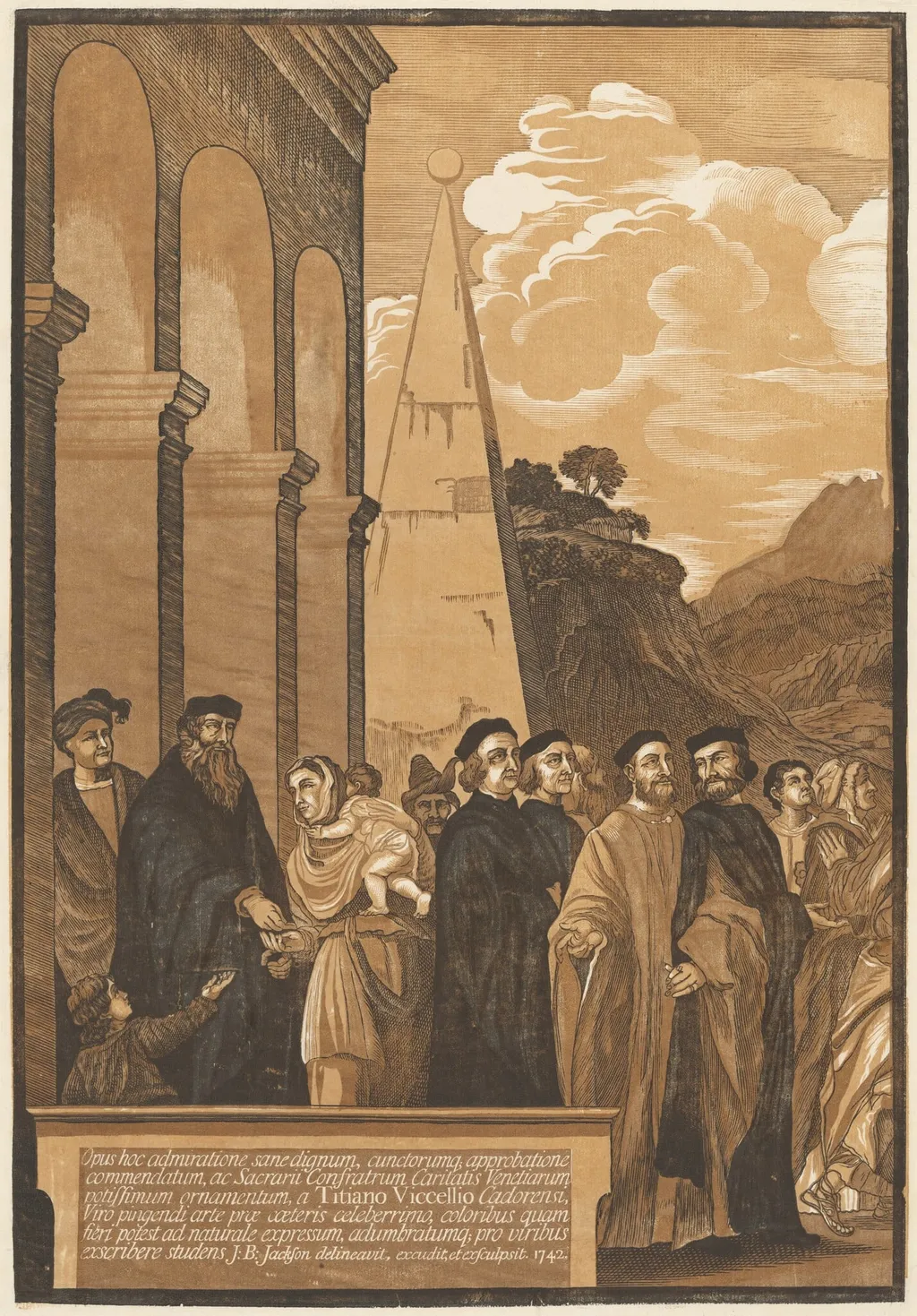 Presentation of the Virgin in the Temple (Left Panel), by John Baptist Jackson, ink, 1742