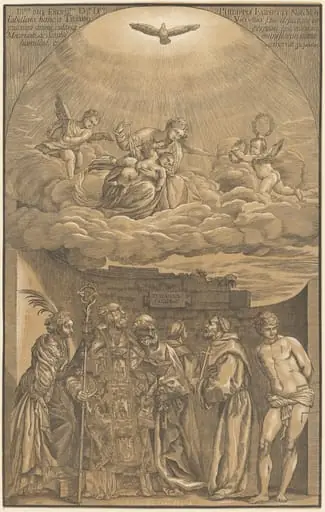 The Virgin and Child in the Clouds with Six Saints, by John Baptist Jackson