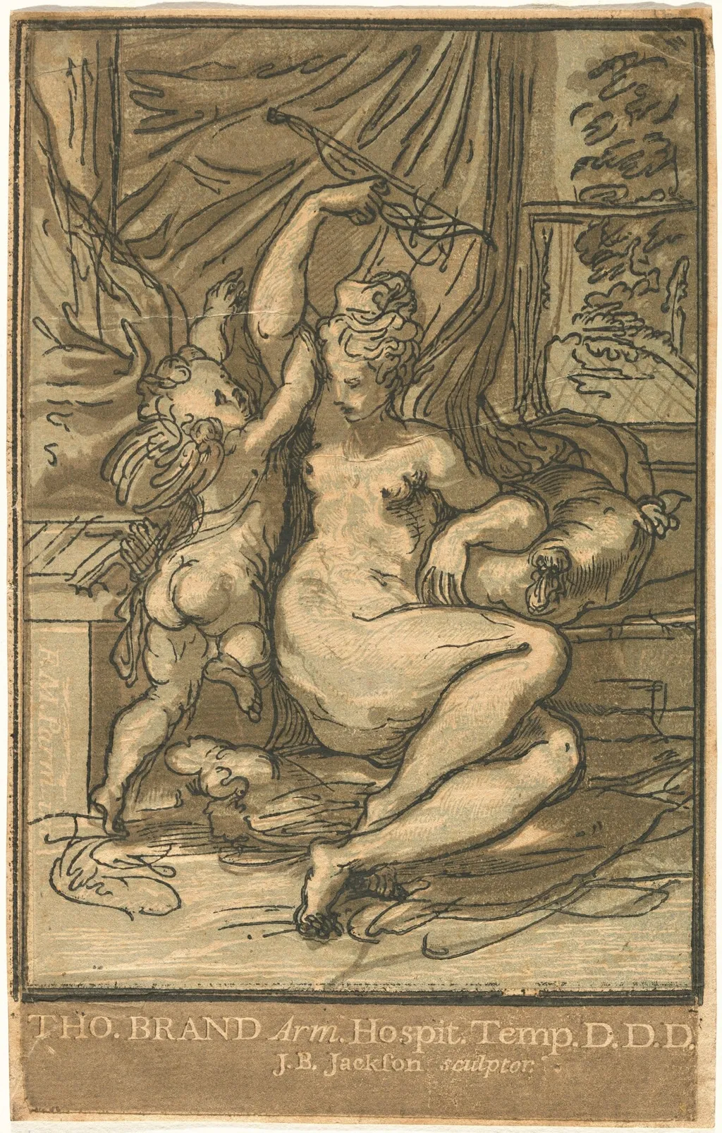 Venus and Cupid with a Bow, by John Baptist Jackson, ink, 1731