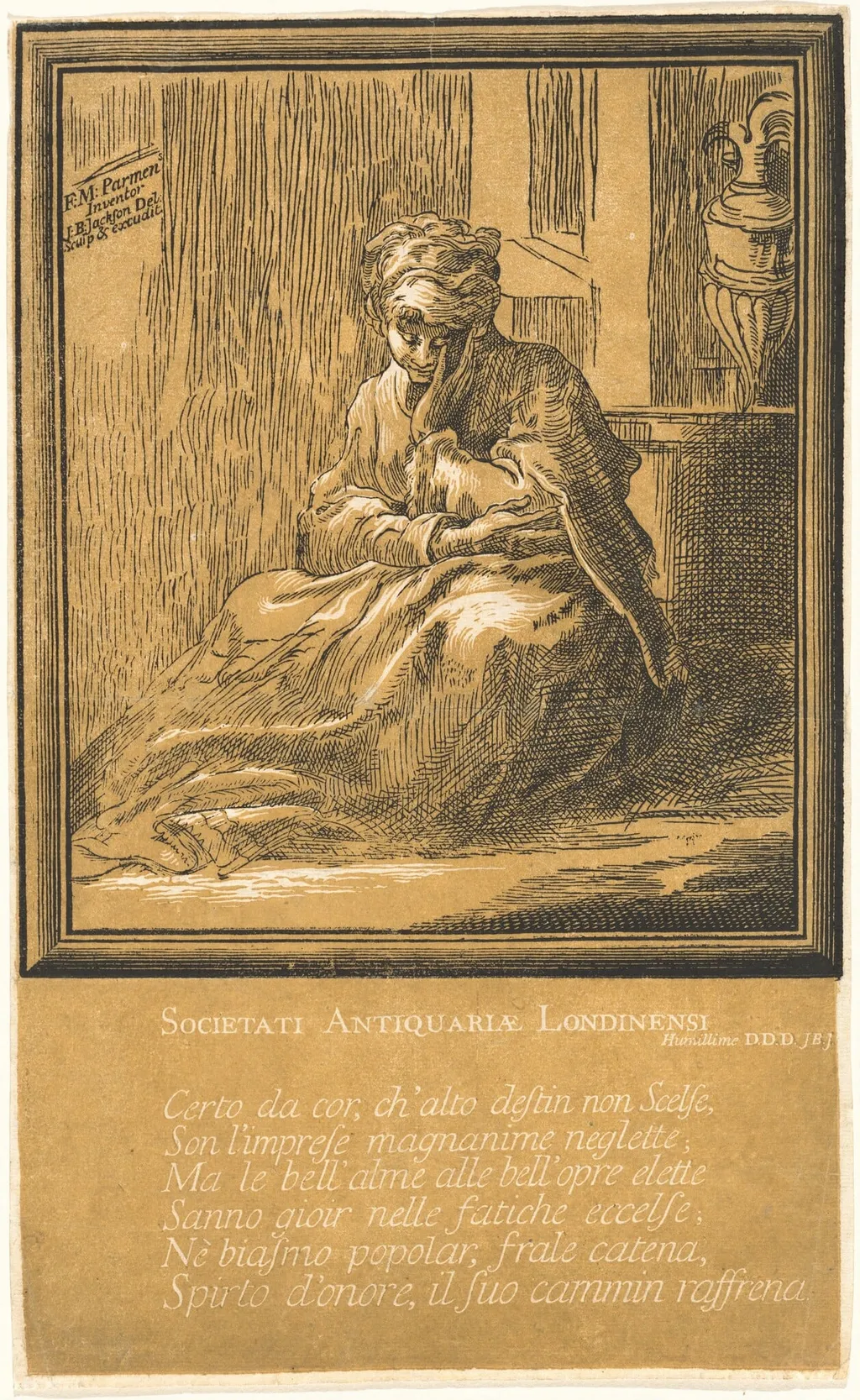 Woman Meditating, by John Baptist Jackson, ink, 1740