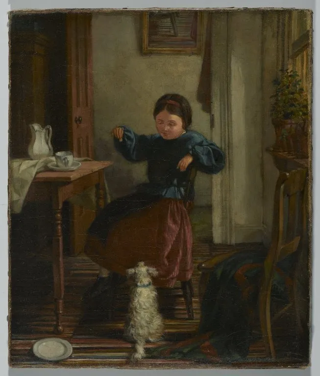 Girl and Dog, by John Barnard Whittaker, oil, 1865