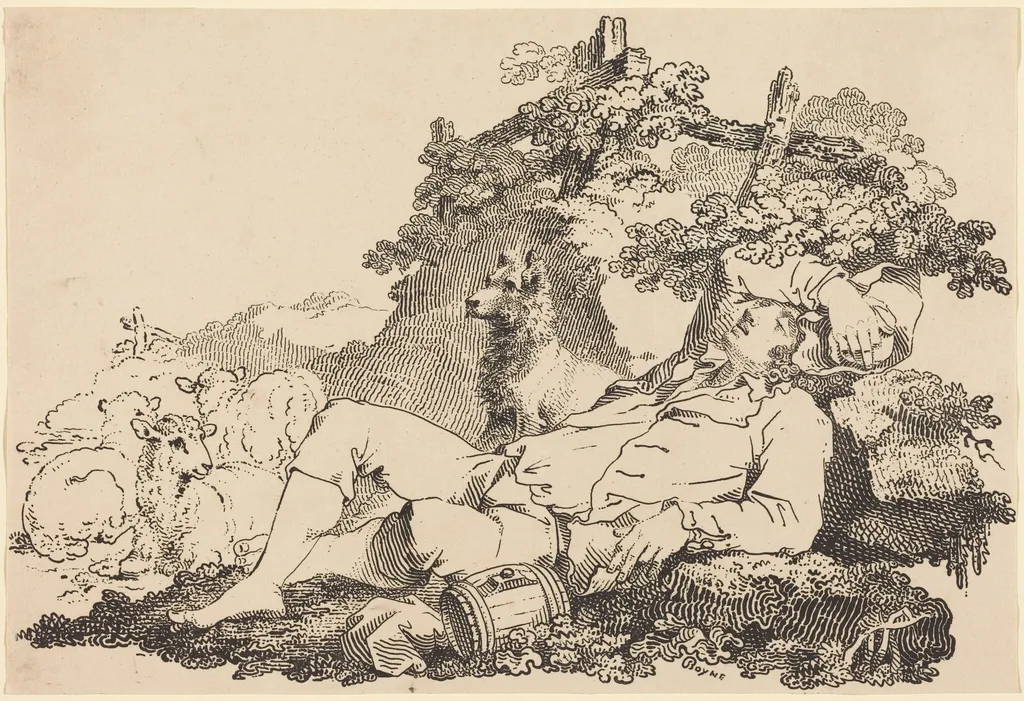Shepherd with Dog and Sheep, by John Boyne, ink, 1806