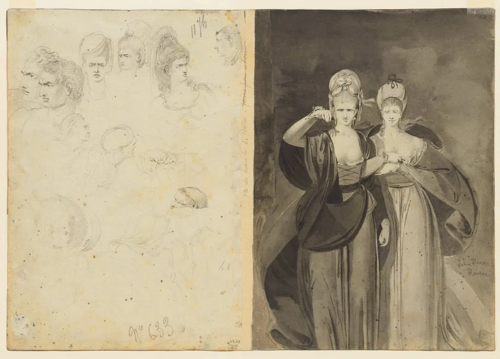 Sketches of Heads (verso, left); Two Women (verso, right), by John Brown, 1772