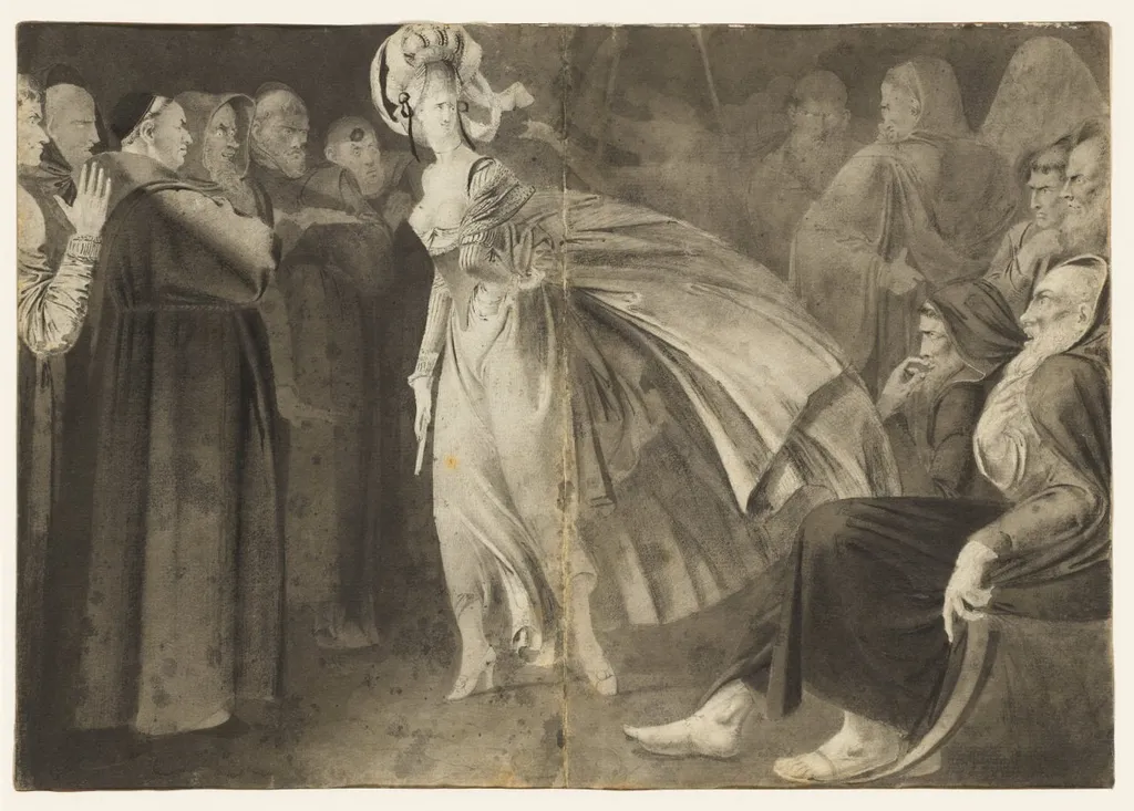 Woman Standing among the Friars (recto), by John Brown, 1772