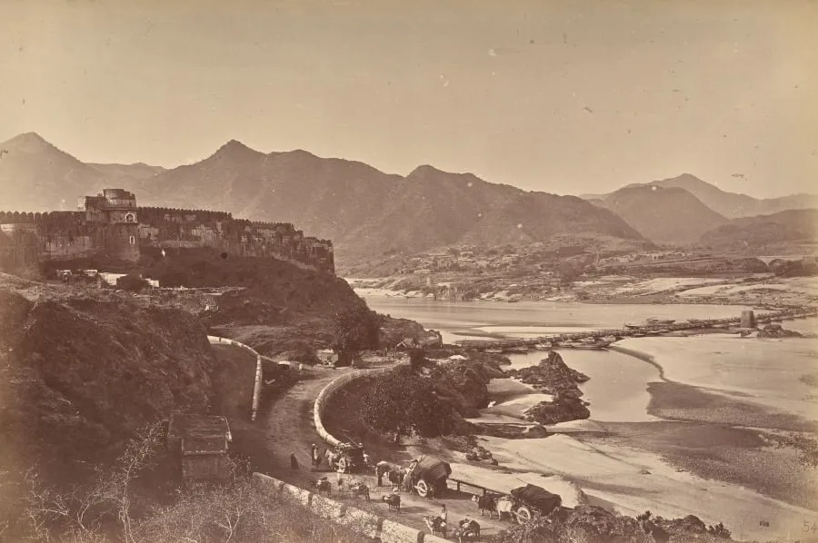 Fort Attock with Bridge of Boats and Khairabad, by John Burke, 1879