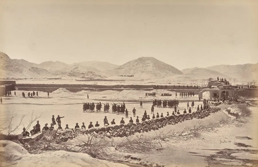 Sherpur. The Laager and Abatts, West Corner, Showing the Kotal and Hills, by John Burke, 1879