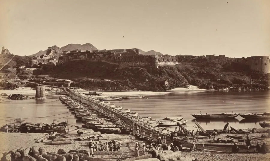 The Bridge of Boats and Fort from Khairabad, by John Burke, 1879