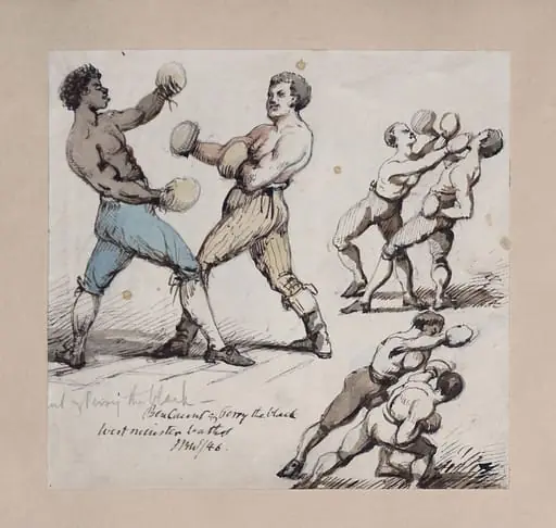 Boxing match: Ben Caunt and John Perry (Perry the Black), Westminster Baths, by John Burley Waring