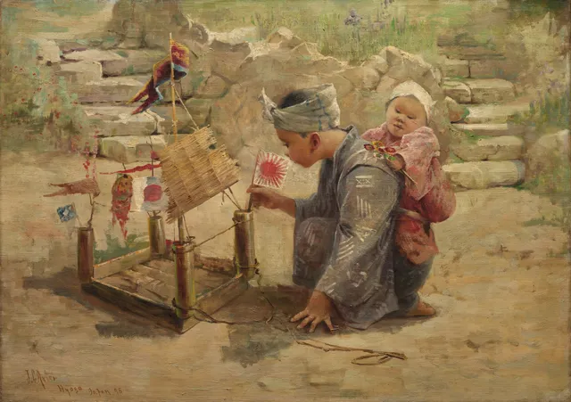 Japanese Boy Building a Man-of-War