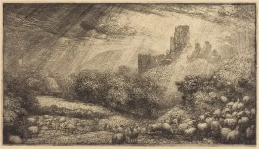 Corfe Castle: Effect of Sunshine after Rain, by John Charles, Sir Robinson