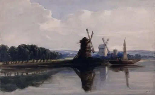 Windmills by a River