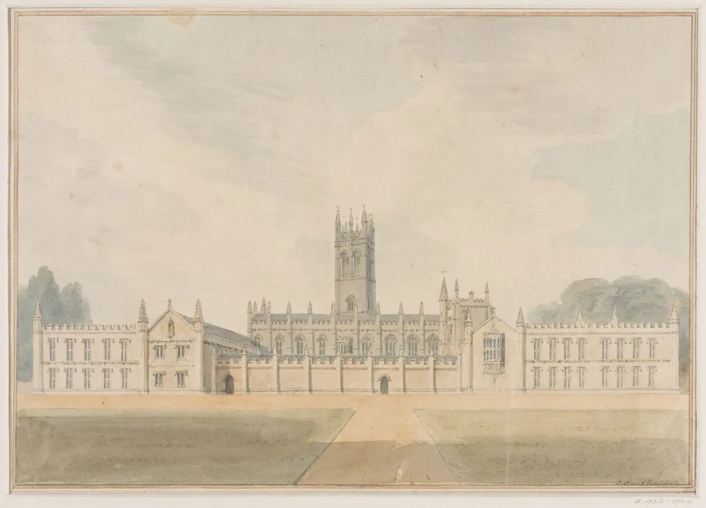 Magdalen College, Oxford, by John Chessell Buckler, watercolor, 1804