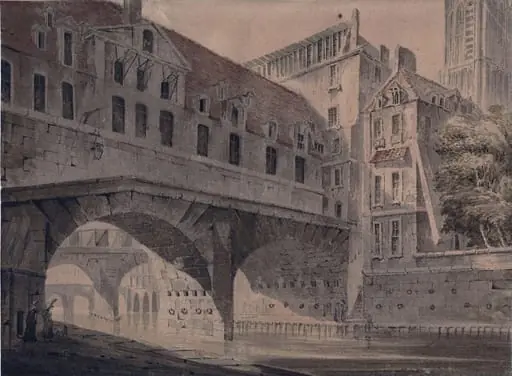 The Pont de l'Hotel Dieu and the South Tower of Notre Dame, Paris, by John Claude Nattes
