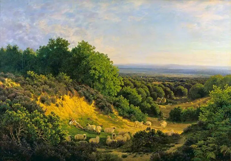 The Evening Sun: View on Ewhurst Hill, near Guildford, by John Clayton Adams