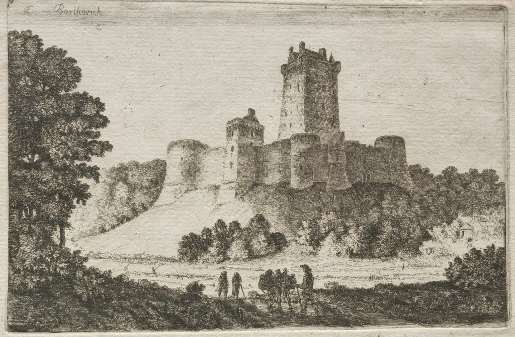 Borthwick Castle from the East, by John Clerk of Eldin, 1770