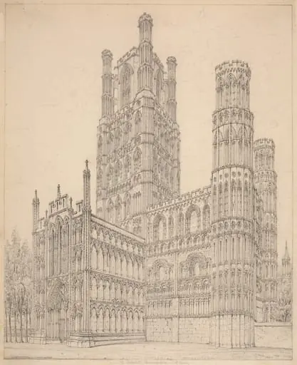 Ely Cathedral, Cambridgeshire, S.W. View, by John Coney