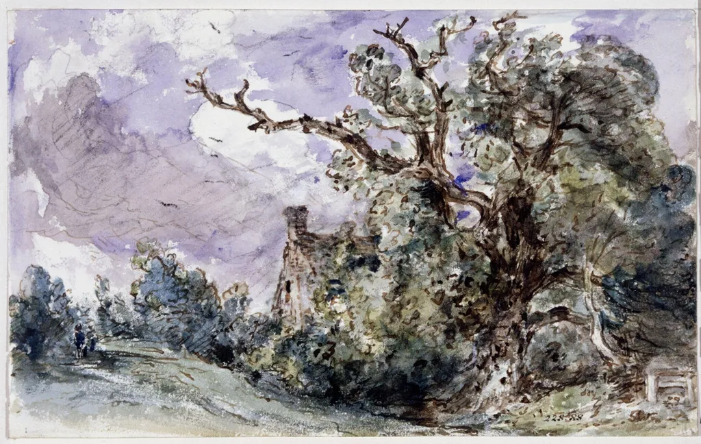 A cottage by a wood at Findon, Sussex, by John Constable, watercolor, 1834