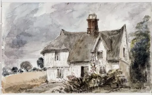 A cottage near a cornfield, by John Constable
