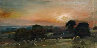 A Hayfield near East Bergholt at Sunset, by John Constable, 1812