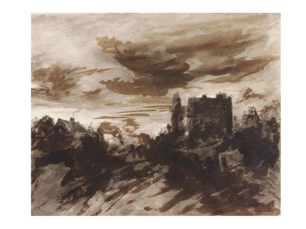 A house, cottage and trees by moonlight, by John Constable, 1830