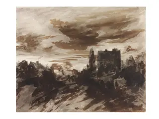 A house, cottage and trees by moonlight, by John Constable
