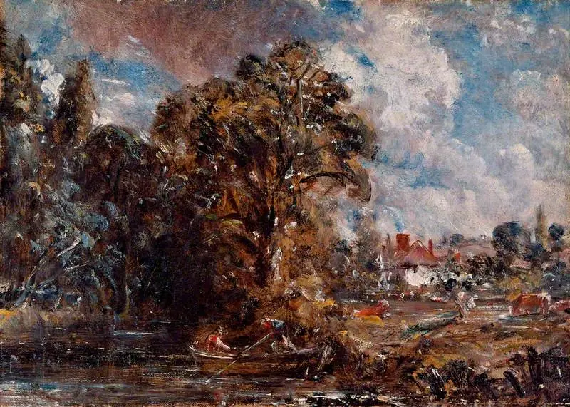 A River Scene with a Farmhouse near the Water's Edge, by John Constable
