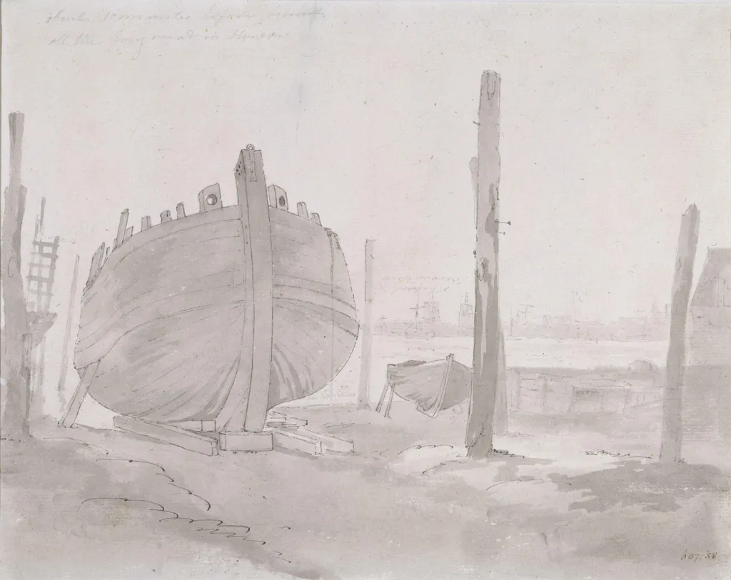 A river scene with vessel at sunset, by John Constable, watercolor, 1796