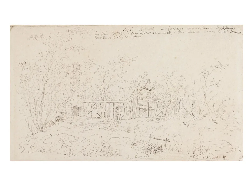 A ruined cottage at Capel, Suffolk, by John Constable, 1796