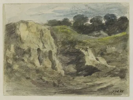 A sandbank with trees beyond, by John Constable